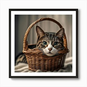 Cat In Basket Art Print