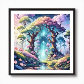 A Fantasy Forest With Twinkling Stars In Pastel Tone Square Composition 234 Art Print