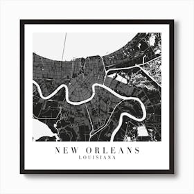 New Orleans Louisiana Minimal Black Mono Street Map  Square Art Print