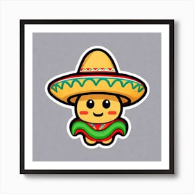 Mexican Taco With Mexican Sombrero Sticker 2d Cute Fantasy Dreamy Vector Illustration 2d Flat (38) Art Print