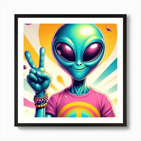 Alien Peace Sign 5 Art Print