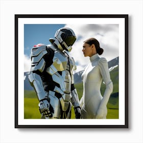 Woman And A Robot 1 Art Print