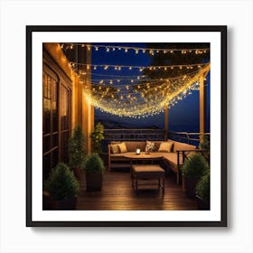 Outdoor Patio With String Lights Art Print