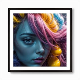 Portrait Of A Girl With Colorful Hair 1 Art Print