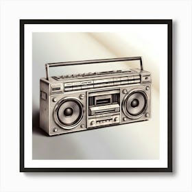 A Highly Detailed, Exquisite Illustration Of A Vintage Boombox Rendered In Precise Pencil Sketching, Showcasing Intricate Textures, Subtle Shading, And Delicate Linework, Evoking A Sense Of Nostalgia And Retro Charm 1 Art Print