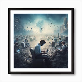 the technology and wasting time of people and affecting the social life Art Print