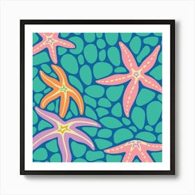 SEA STARS Coastal Beach Ocean Starfish in Bright Summer Colours Art Print