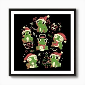 Jolly Frogs - Funny Cute Adorable Christmas Frog Holiday Gift Art Print