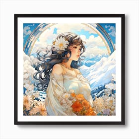 Girl With Flowers 2 Art Print