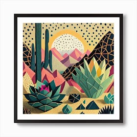 Firefly Beautiful Modern Abstract Succulent Landscape And Desert Flowers With A Cinematic Mountain V (1) Art Print