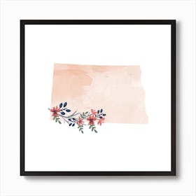 North Dakota Watercolor Floral State Art Print