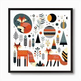 Scandinavian style, Fox Art Print