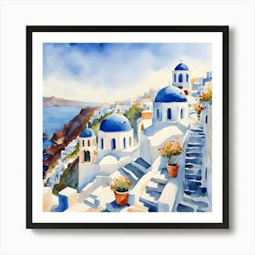 Santorini Greece Watercolor 10 Art Print