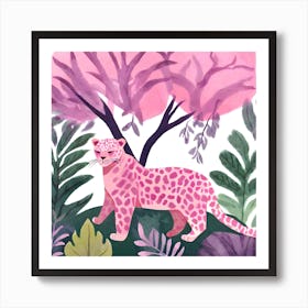 Pink Leopard in Jungle Setting Art Print
