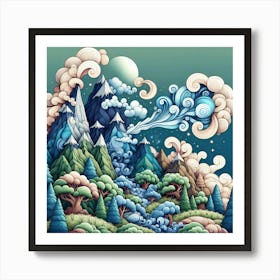 Mountains With Clouds Art Print