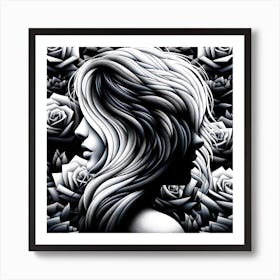 Pixel Art of Woman With Roses Art Print