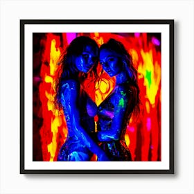 Two Women In Neon Paint Affiche