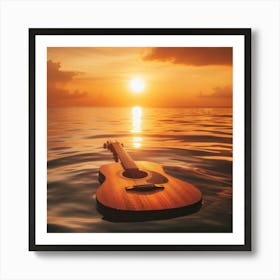 Swimmingpool Guitar in sunset Art Print