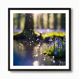 The Bluebell Wood lit by Early Moonlight Art Print