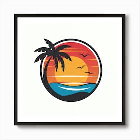 Sunset With Palm Tree Art Print