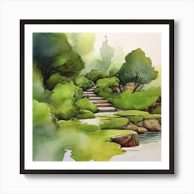 Watercolour Of A Garden Art Print