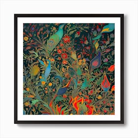 Flowers Trees Forest Mystical Forest Art Print