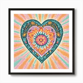 Dia de los Muertos Heart with Pastel Sunburst Art Print