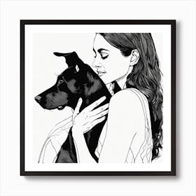 Portrait Of A Woman Hugging Her Dog Art Print
