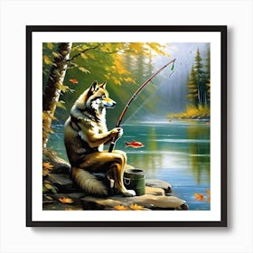 Wolf Fishing 1 Art Print