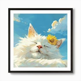 White Cat Sleeping Art Print