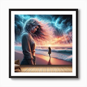 Stormy Night On The Beach Art Print