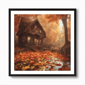 Autumn House In The Woods Art Print