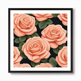 Peach Roses Seamless Pattern 1 Art Print