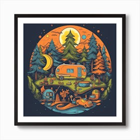 Campers In The Woods Art Print