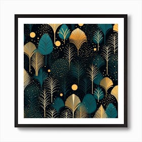 Christmas Trees On A Black Background Art Print