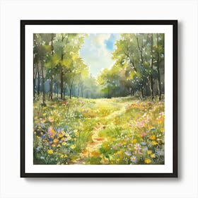 Watercolor Of A Forest Path Art Print