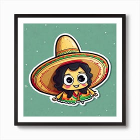 Mexican Taco With Mexican Sombrero Sticker 2d Cute Fantasy Dreamy Vector Illustration 2d Flat (4) Art Print