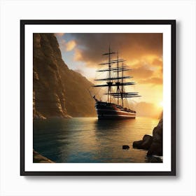 Sailing Ship At Sunset 2 Art Print