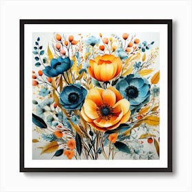 Watercolor Flowers Bouquet Art Print