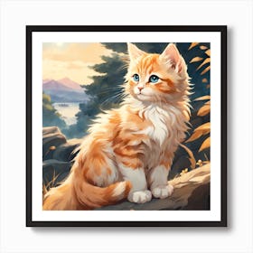 Cat On A Rock Art Print