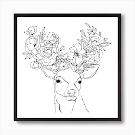 Deer with Floral Antlers Art Print