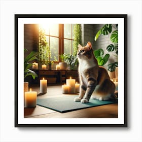 Yoga Cat Wall Print Art A Serene And Humorous Depiction Of A Cat Doing Yoga, Perfect For Combining A Love Of Cats And Wellness In Any Space Art Print