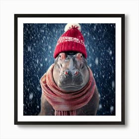 Firefly Picturesque, Winter, Wonderland, Heart Melting, Adorable, Hippo, Cozy, Knit, Cap, Scarf, Fal (2) Art Print