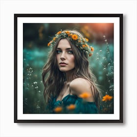 Beautiful Girl In A Field of flowers Art Print