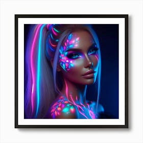 A woman and glowing neon 2 Art Print