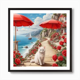 Cat On The Beach 5 Art Print