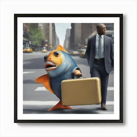 Fish and man in the city Art Print