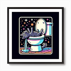 Cat In The Toilet 7 Art Print