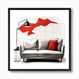 Modern Living Room Minimalist Abstract Sofa Art Red & Black Wall Decor Poster