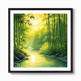 A Stream In A Bamboo Forest At Sun Rise Square Composition 229 Art Print